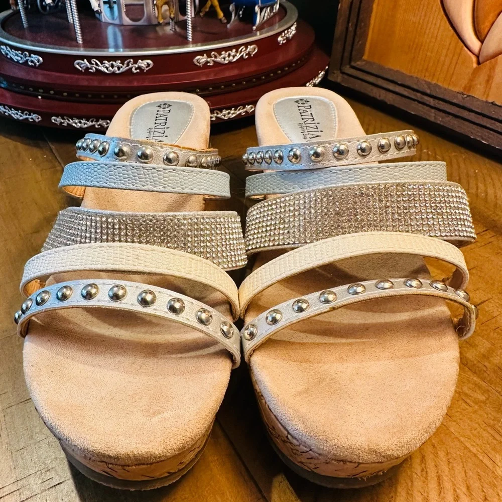 Patrizia Women's White Silver Studded Wedge Sandals - Silver Size 40/ US 9.5-10